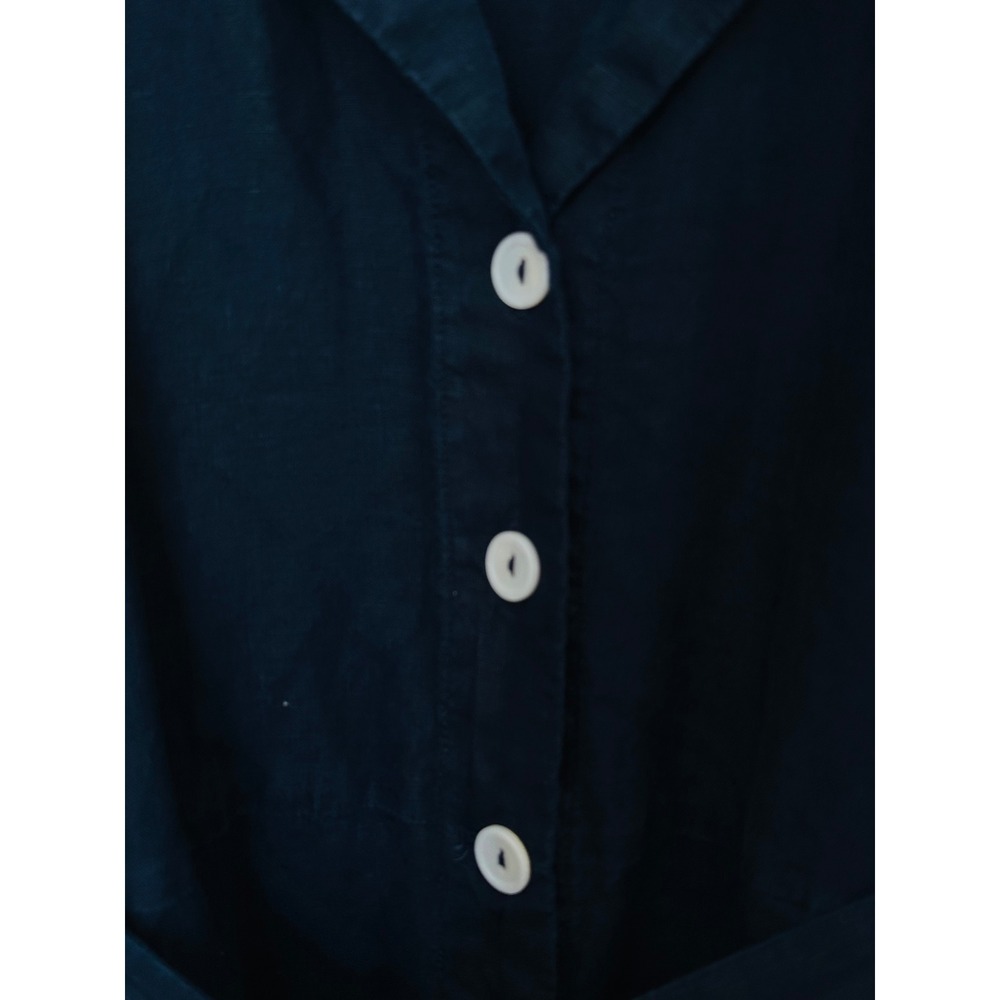 Quince 100% European Linen Button Front Dress M Deep Navy Belted Midi - Picture 10 of 10